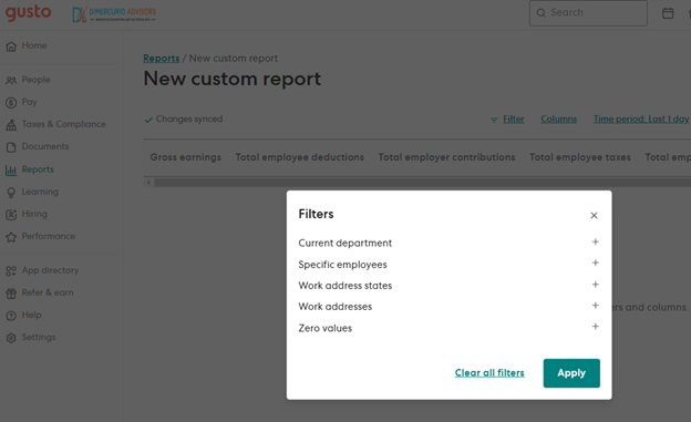 Custom Report Structure