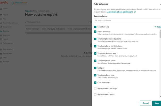 Custom Report Columns