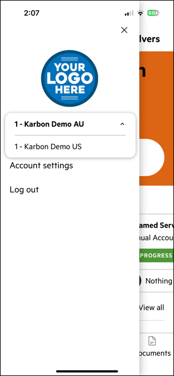 Karbon for Clients app drop down