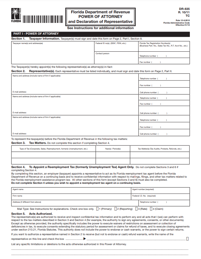 What is fl form dr 835 