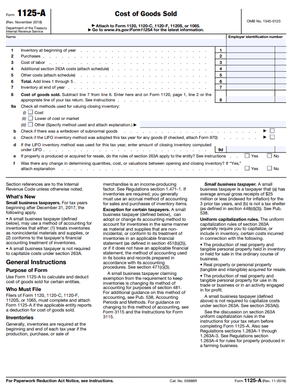 What is irs form 1125 a 