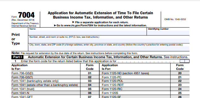 What is IRS Form 7004?